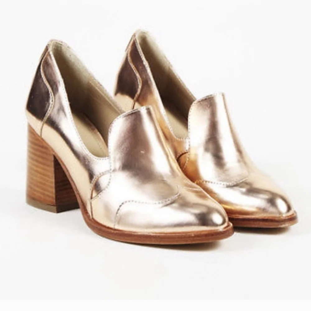The office of Angela Scot Elegant Rose Gold Metallic Heels